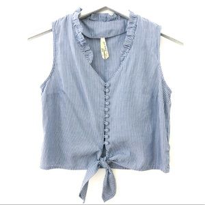 Girl Krazy Striped Button Tie Front Crop Tank Top